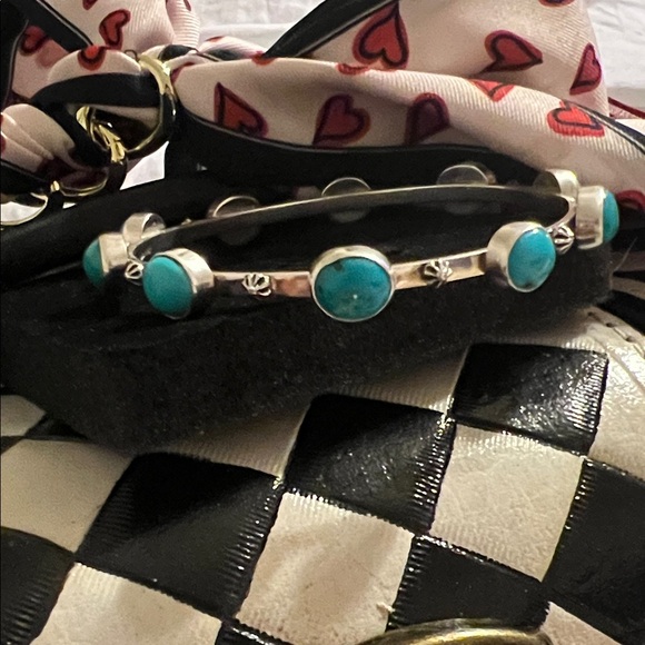 Turquoise Stone Silver Bangle - Picture 3 of 3